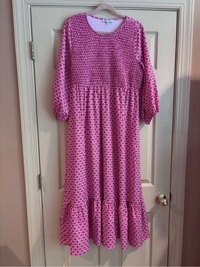 Women’s Cezele Pink Patterned Smocked Waist Long Sleeve Casual Dress NWOT